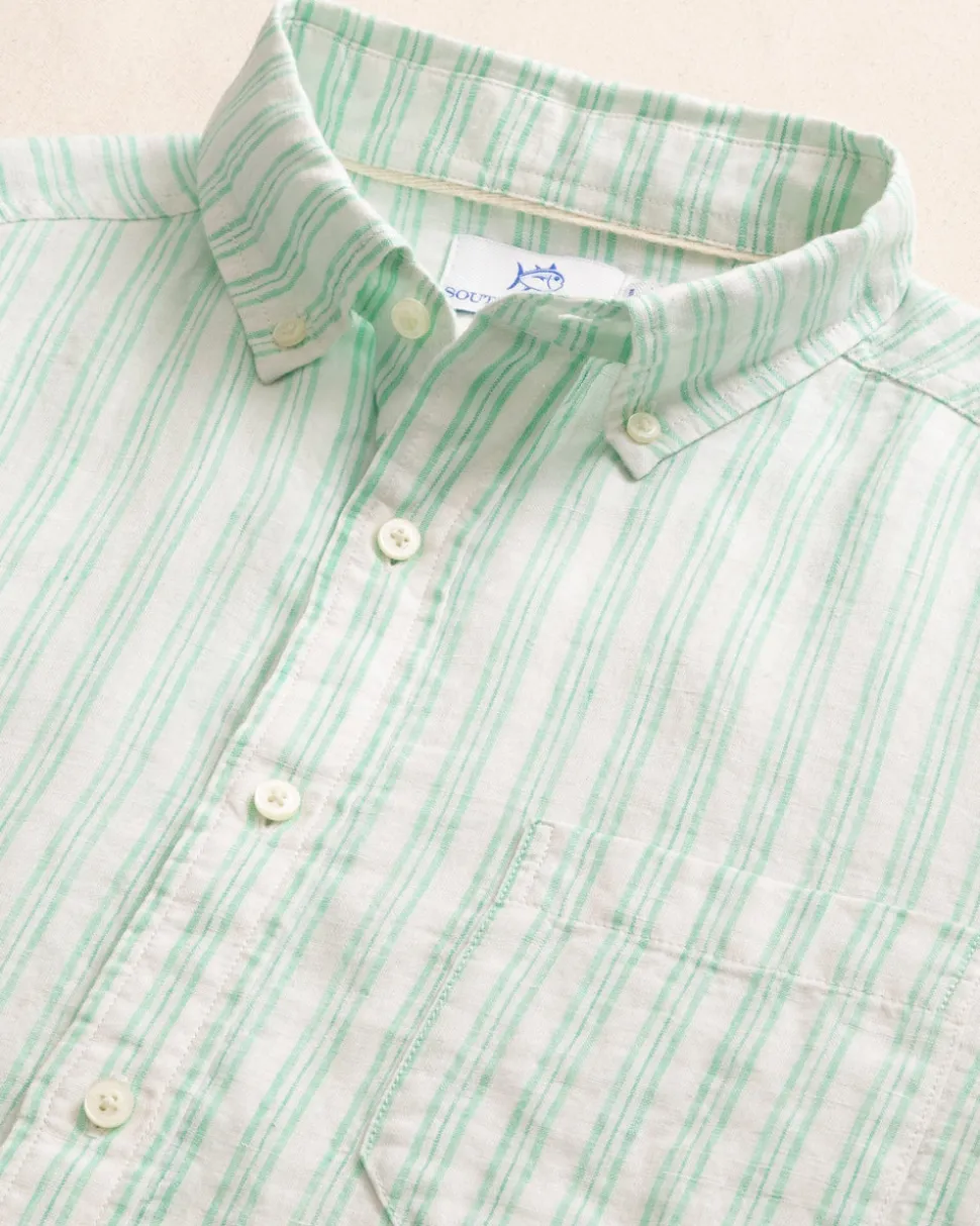 Crepe Myrtle Striped Linen Short Sleeve Sport Shirt