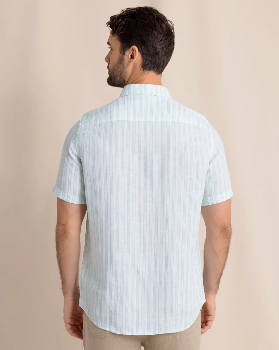 Crepe Myrtle Striped Linen Short Sleeve Sport Shirt